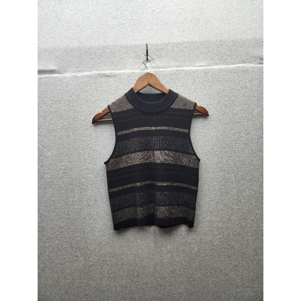 House Of Harlow 1960 Sleeveless Black & Gold Striped Sweater Vest L Viscose/Poly